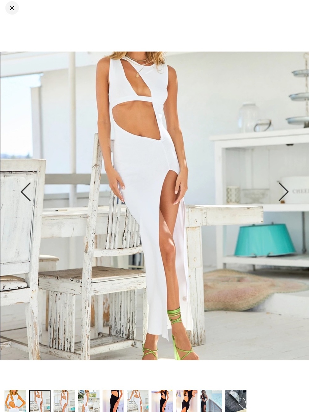 White Cutout Maxi Dress with High Slit beach bunny